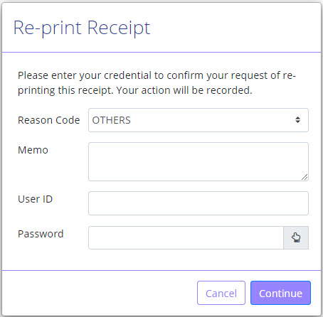 Re-Print Receipt prompt