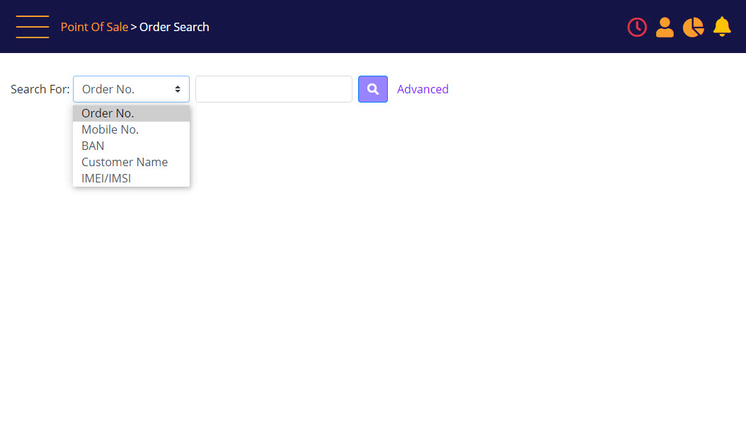 mPOS Order Search page