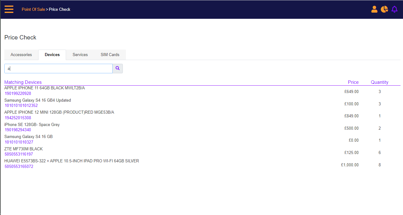 mPOS Invnetory price check - devices