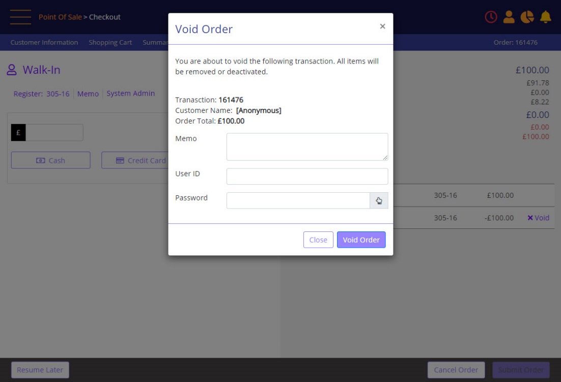 cancel/void order confirmation