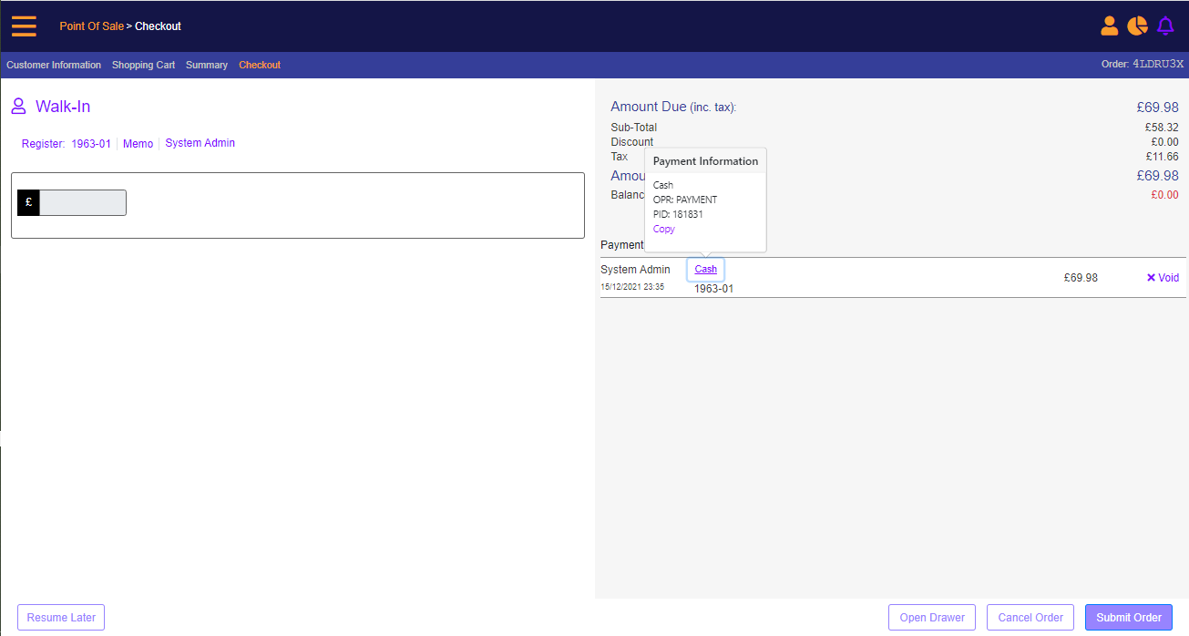 mPOS checkout - payment information