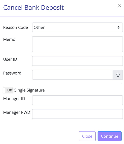 Canel a bank deposit - authentication prompt