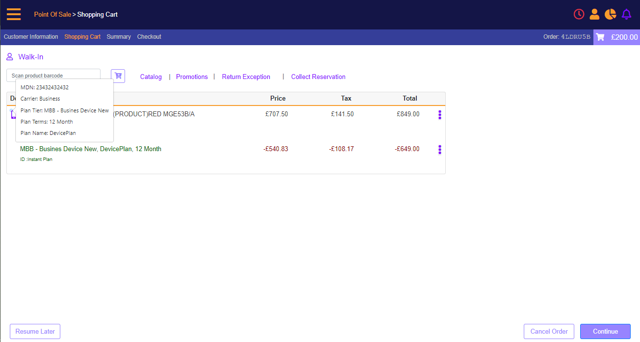 POS Order Contract plan features