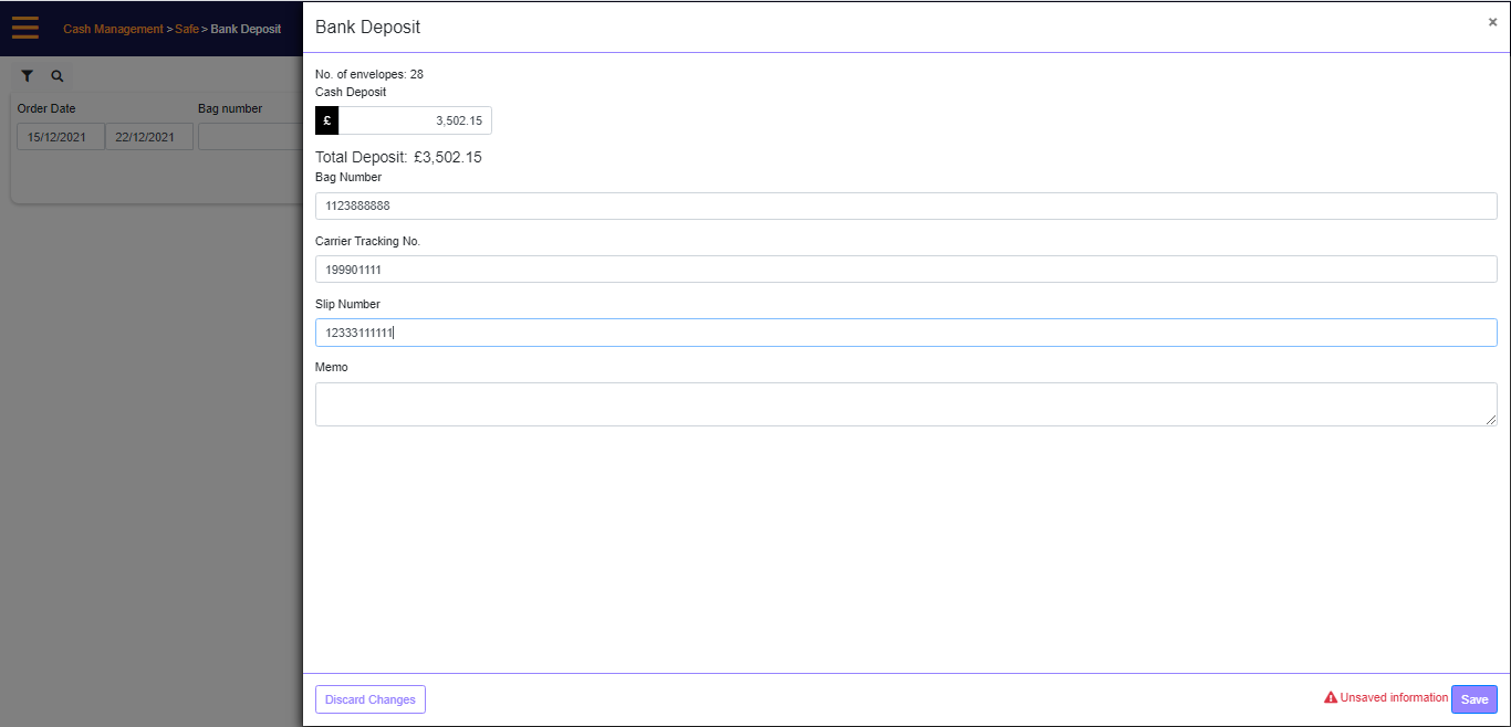 New bank deposit