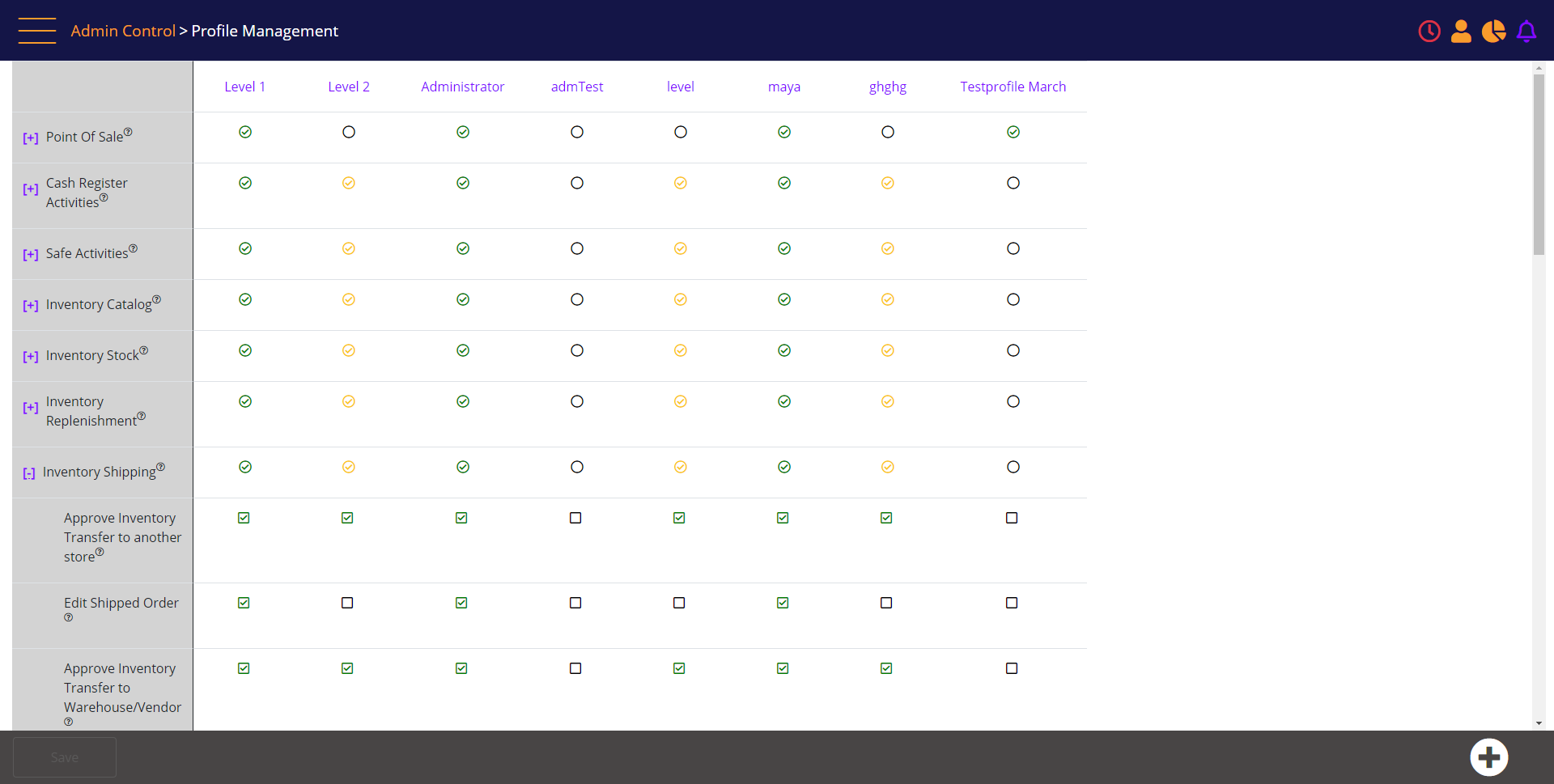 User Profile Configuration – Profile Management screen