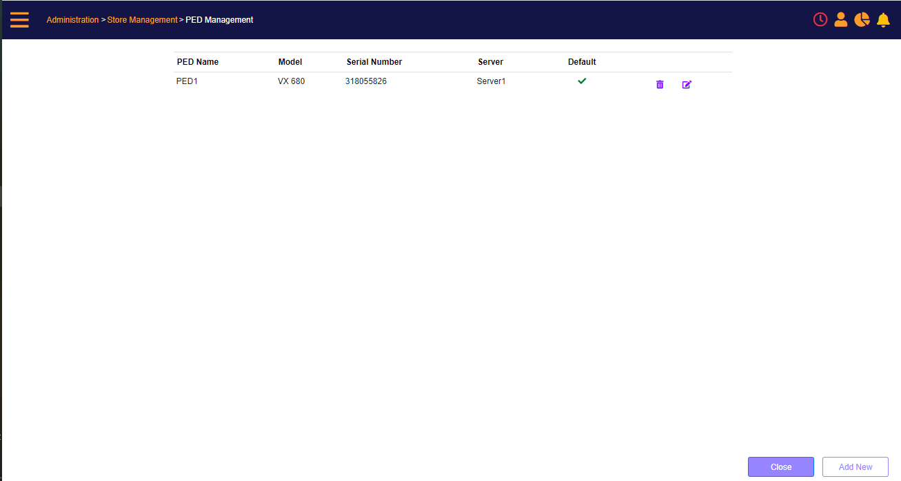 PED Management screen