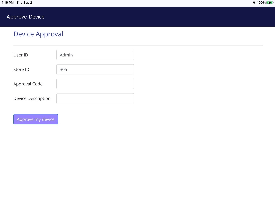 Approve Device screen