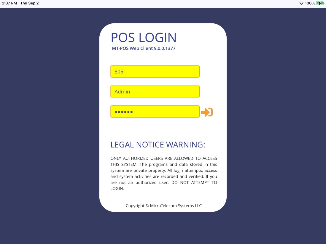 POS LOGIN page