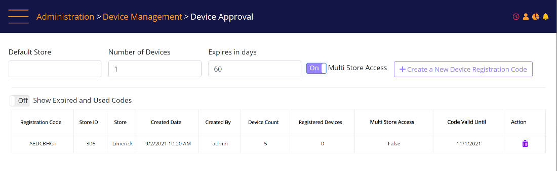 Create a new Device Registration Code