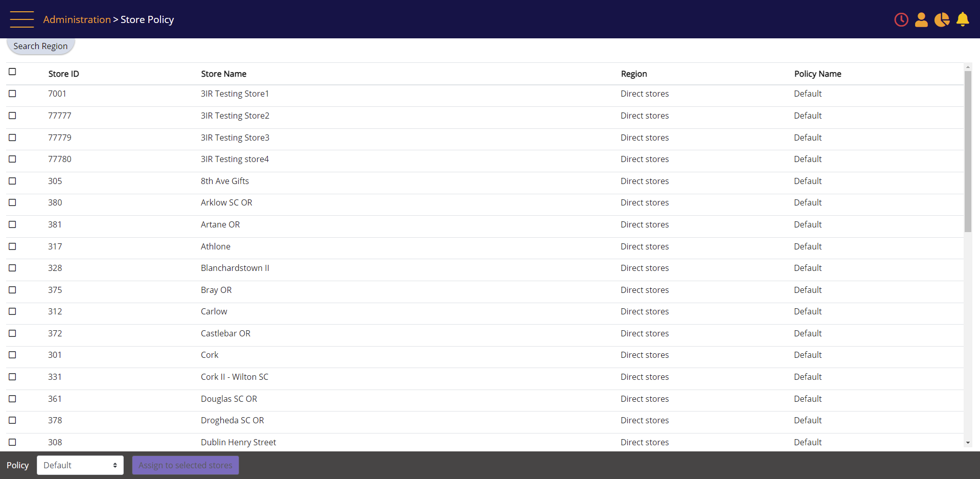 Store Policy – assign to selected stores 