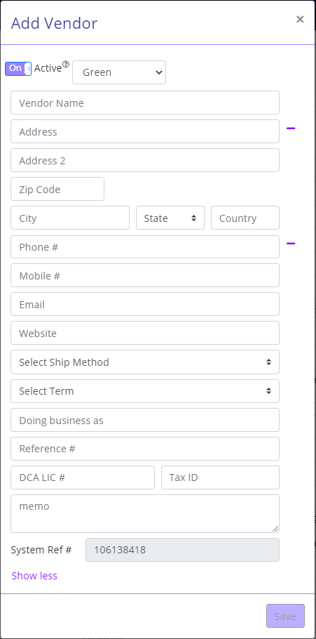 New vendor setup panel