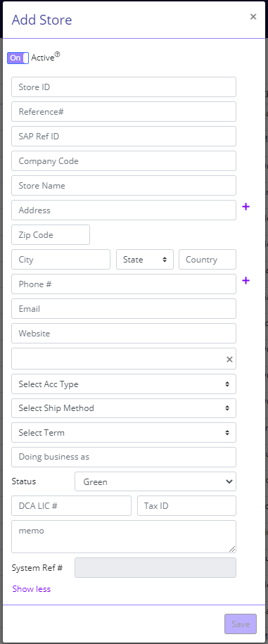 Store setup panel