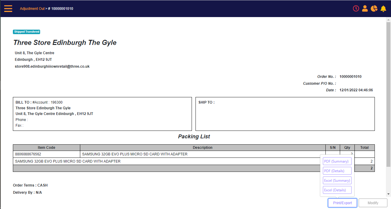 Completed Adjustment out review/export