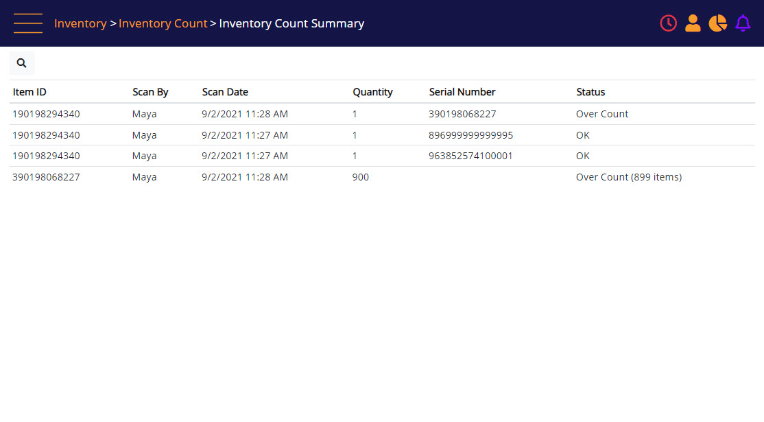 Inventory count summary