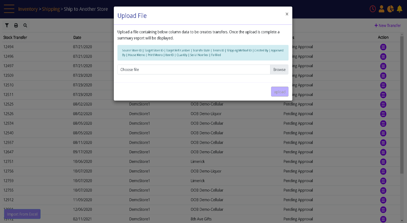 Store Transfer import from Excel
