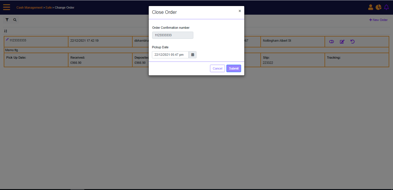 Close change order - submit prompt