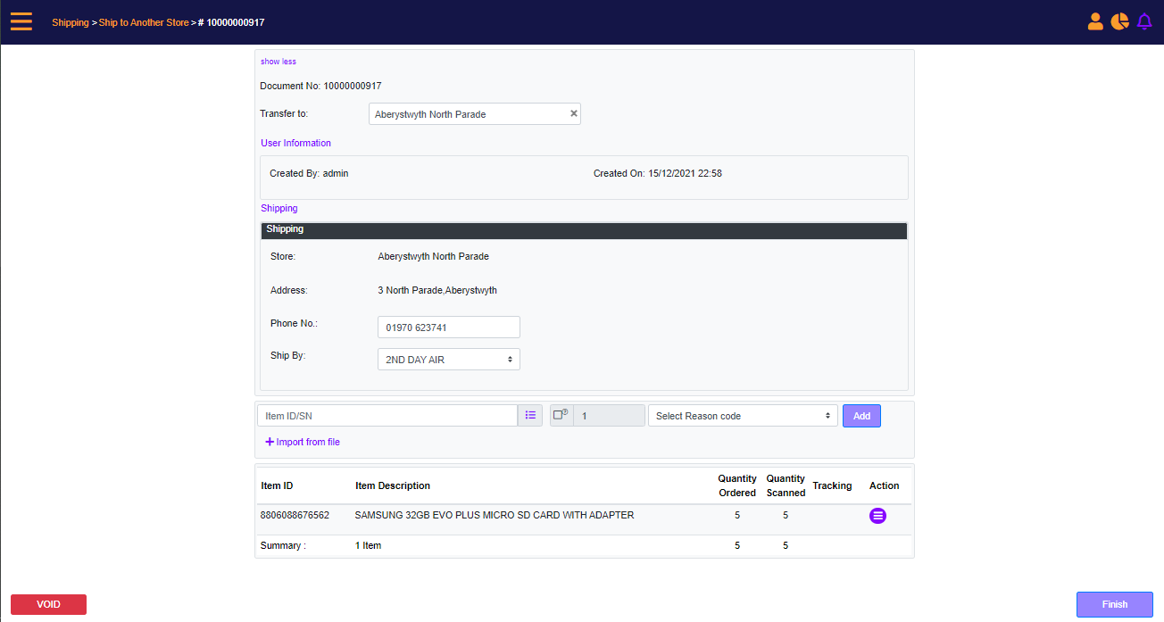 MT-POS - Create a new Inventory Transfer 