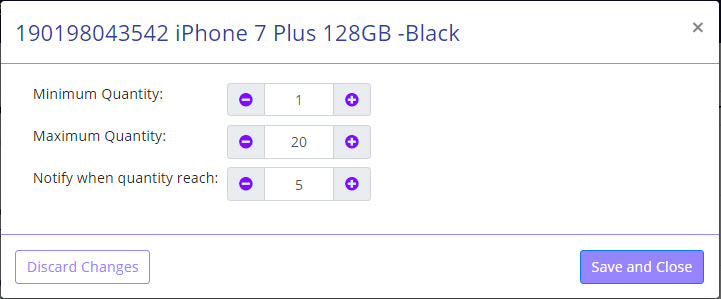 Low Stock Management - set minimum and maximum quantity