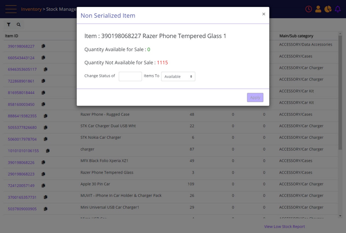 Stock Management - Non-Serialized item