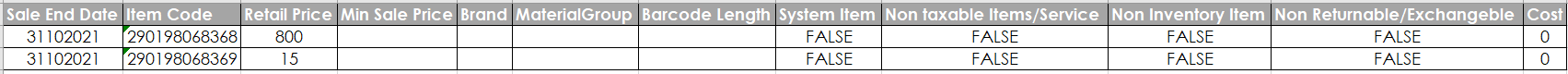 Example of Excel file for importing to catalog