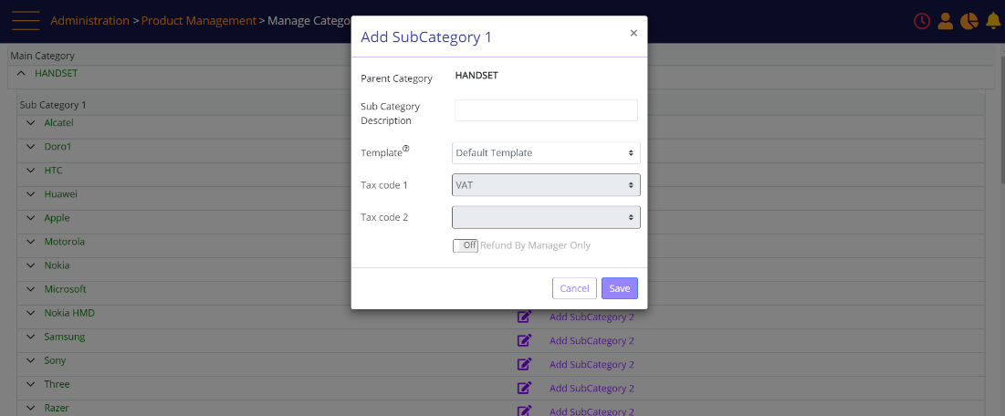 Add subcategory 1 advances configuration