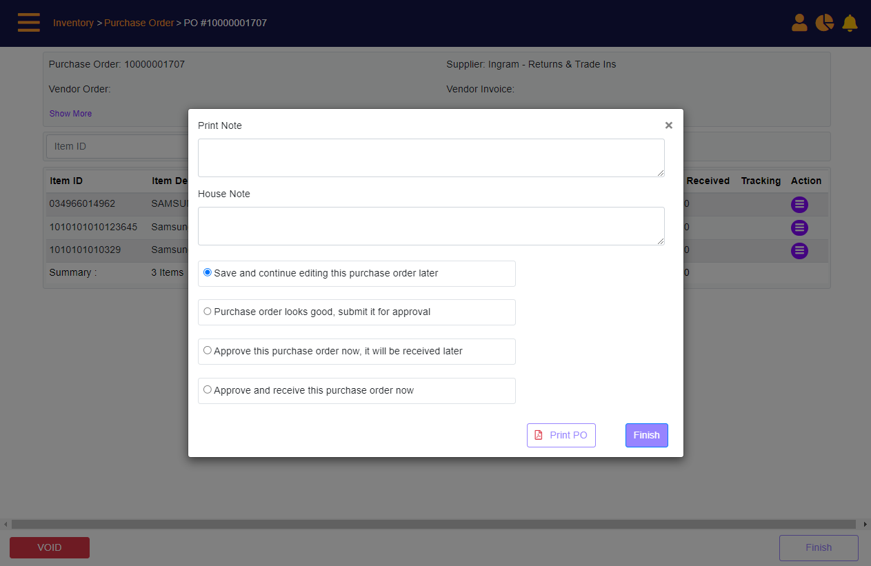 PO finish panel