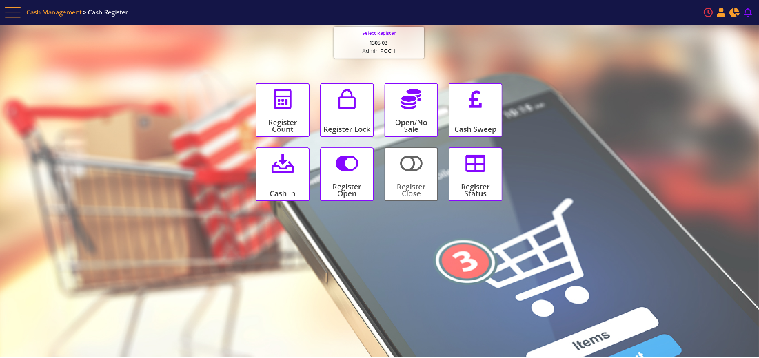 mPOS Cash Register screen